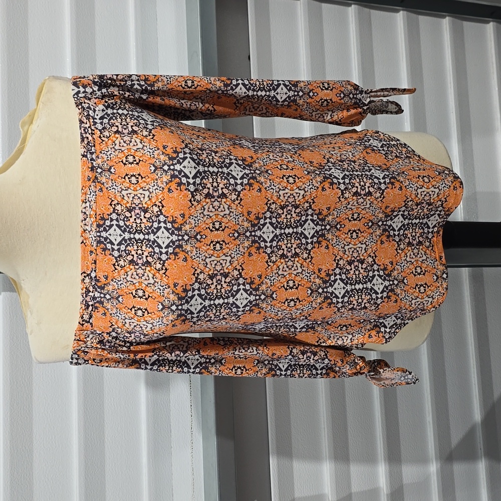 Veronica M. Off the Shoulder Blouse Orange Gray White Design Size Small
